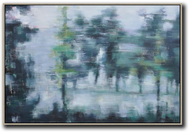 Large Abstract Painting On Canvas,Horizontal Abstract Landscape Oil Painting On Canvas,Textured Painting Canvas Art White,Purple Grey,Dark Blue